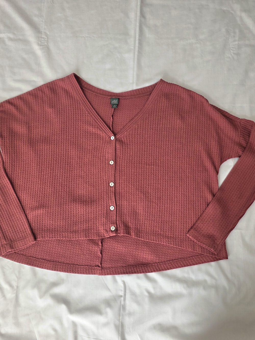 Wild Fable Waffle Knit Cropped Button-Front Top Rust Red XS
